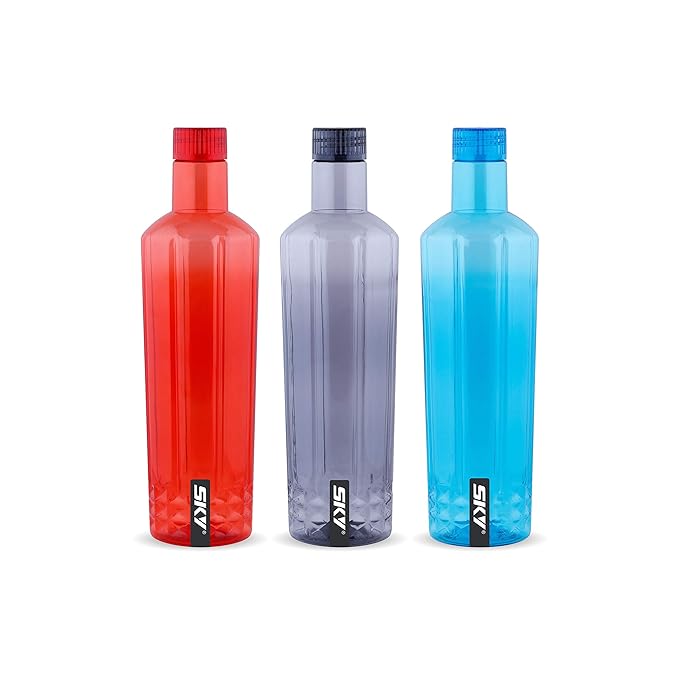 Sky Jewel Unbreakable PET Water Bottle,Set of 3,1000 ml,Multicolor