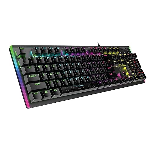 Vertux Gaming Keyboard, High-Performance Anti-Ghosting Wired Keyboard with 7 Colorful RGB Effects, Aluminum Frame, Customizable LED Brightness and 104 Blue Mechanical Keys for Windows, Mac OS, Comando