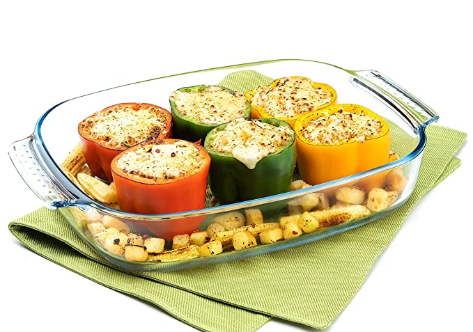 Signoraware Bake 'N' Serve Deep Dish Rectangle with Handle Bakeware Safe and Oven Safe Glass , 3800ml, Set of 1, Clear