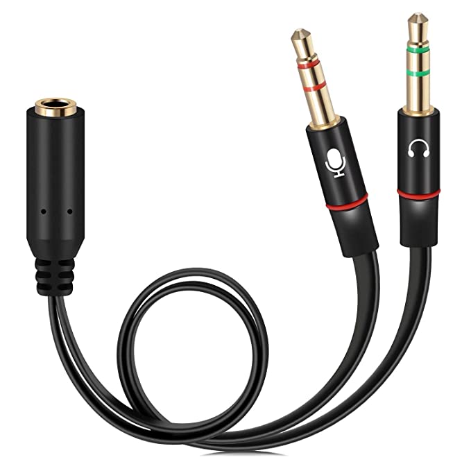 Lapster Gold Plated 2 Male to 1 Female 3.5mm Headphone Earphone Mic Audio Y Splitter Cable for PC Laptop  -  Black