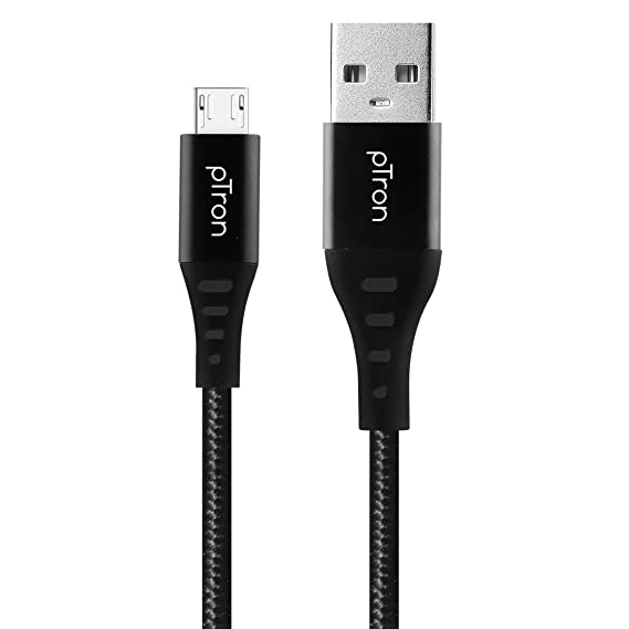 pTron Solero MB301 3A Micro USB Data & Charging Cable, Made in India, 480Mbps Data Sync, Strong & Durable 1.5-Meter Nylon Braided USB Cable for Micro USB Devices - (Black)