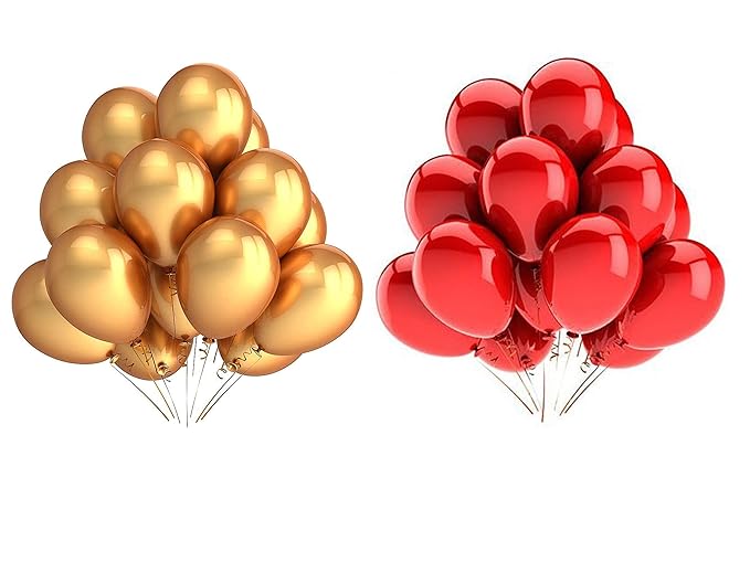 Vail Creations MADE IN INDIA 10inch Metallic Balloons for Birthday Decoration/Anniversary Party Decoration(Gold + Red,Pack of 50)