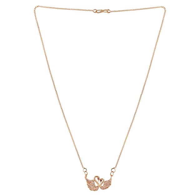 Brado Jewellery Micro Rose Gold Plated American Diamond Beautiful Swan Shape Love Bird Necklace Golden Chain Pendant for Women and Girls