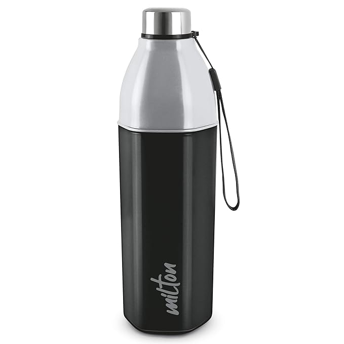 Milton Water Bottle Kool Hexone 1200 PU Insulated, 1.12 Litre, Leak Proof, BPA Free, Ideal for Home, Office, Gym, Travelling, Black
