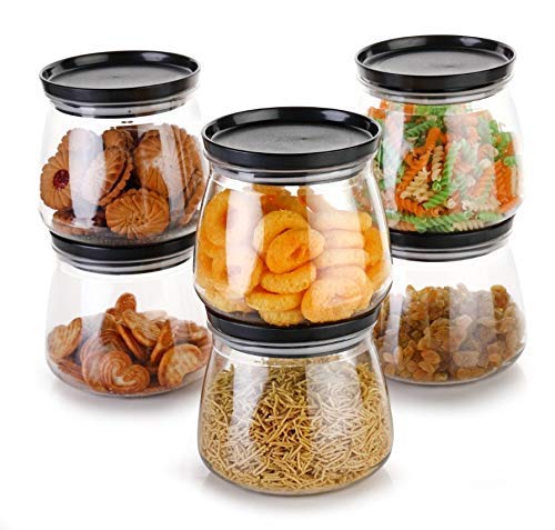 Yellow Leaf Products Handi shape Air - Tight Storage Container for Kitchen | BPA-Free, lid for Rice | Dal, Flour, Snacks, Cereals | Unbreakable & Stackable | Modular - Round | 900 ML, Black, Pack of 1