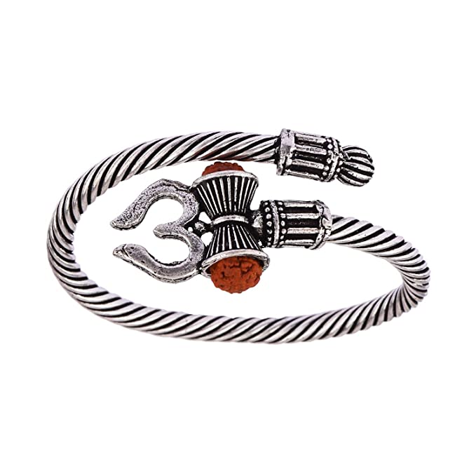 Archi Collection Oxidised Jewellery OM Trishul Metal Bracelet for Men Women