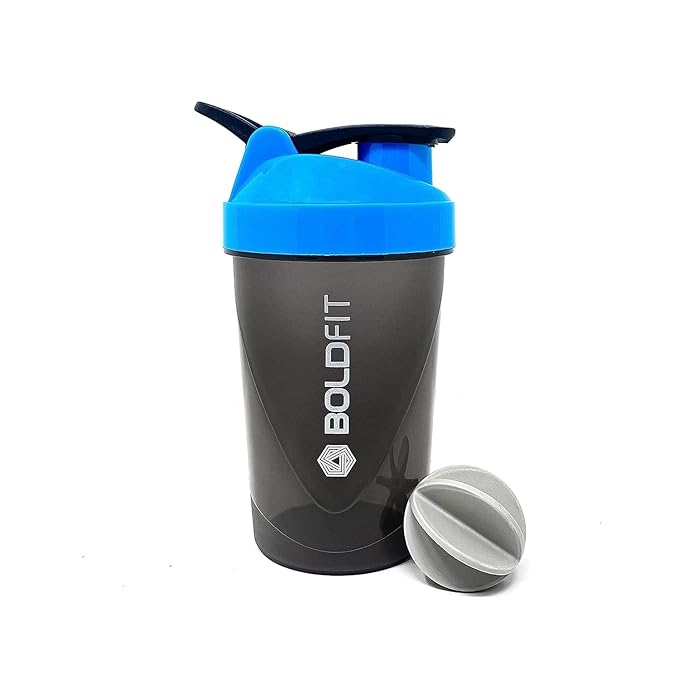 Boldfit shaker for gym leakproof gym shaker bottle ideal for Protein, Pre Workout, Bcaas sports bottle Workout water sipper for men, Plastic, 500 ML, Blue