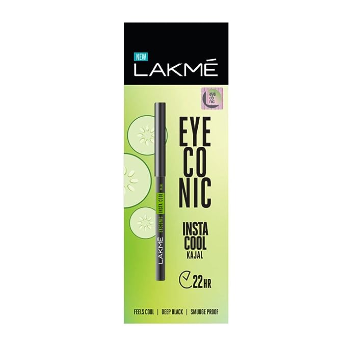 Lakme Eyeconic Insta Cool Kajal, Black, Cooling Kohl Liner With Cucumber, Twist Up Pencil - Waterproof, Smudge Proof & Long Lasting Eye Makeup, Glossy, 0.35 G