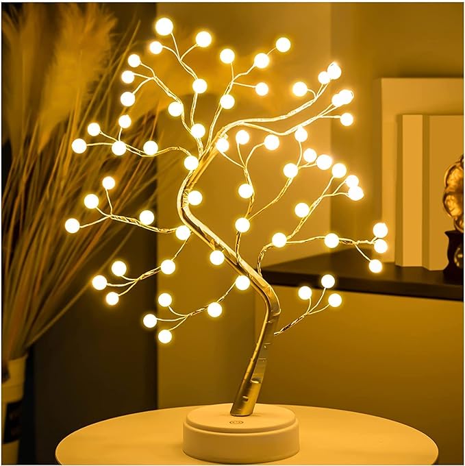 REFULGIX LED Tabletop Bonsai Tree Light Touch Switch DIY Artificial Light Tree Lamp Decoration Festival Holiday Battery/USB Operated (Pearl Node Lamp, Plastic, Pack of 1)
