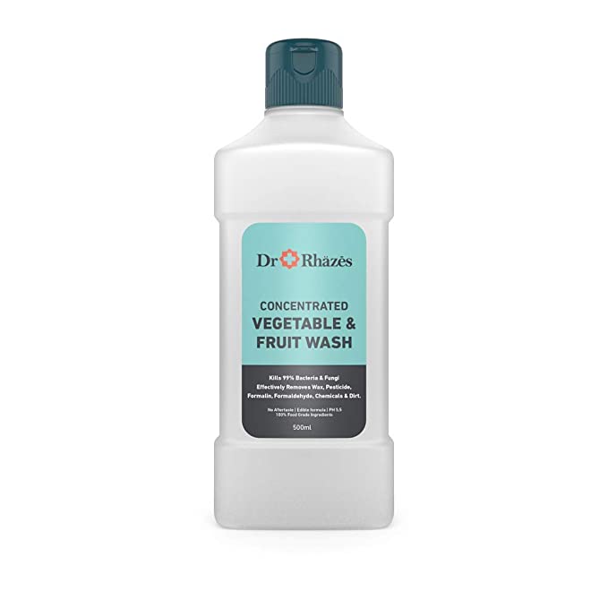 Dr Rhazes Concentrated Vegetable & Fruit Wash,Removes Germs, Chemicals, Waxes, No Aftertaste | Edible formula | 100% Food Grade Ingredients Pack of 1 (500 ML), White