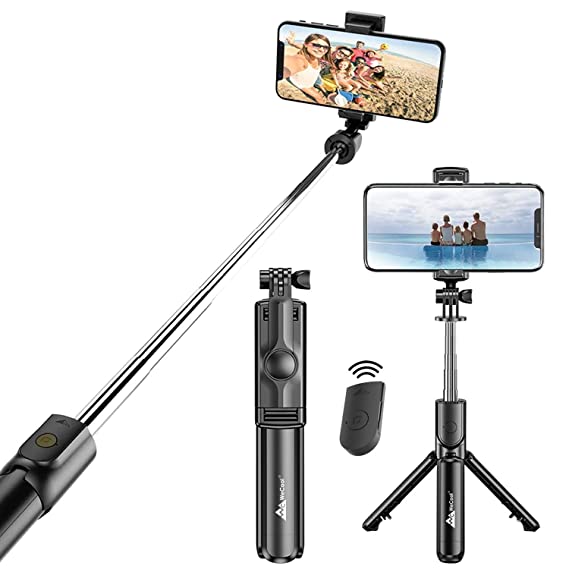 WeCool S1 Selfie Stick Tripod, 3-in-1 Multifunctional Design with Detachable Wireless Remote, Portable & Lightweight Phone Tripod for Vlogging, Photography, iPhone & Android Smartphones