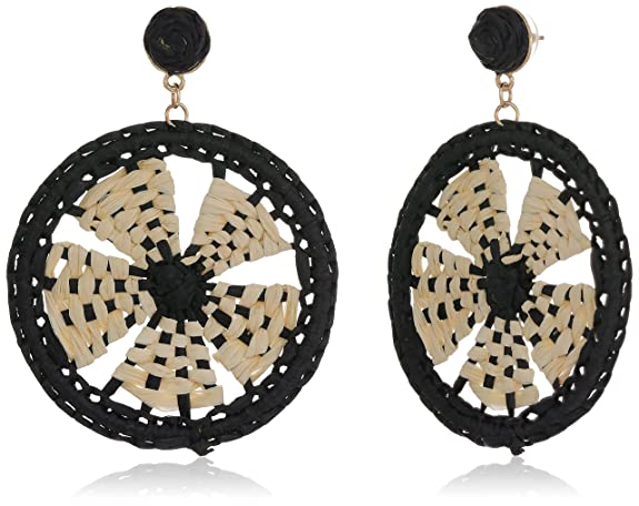 Black & Beige Handicrafted Circular Drop Earring