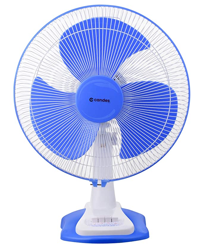 Candes Desker High Speed Table Fan for Cooling with Automatic Oscillation (400 MM) 80W (White Blue)