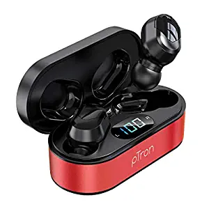 pTron Bassbuds Plus in-Ear True Wireless Stereo Headphones with Deep bass, Made in India Bluetooth Earphones with Voice Assistance, IPX4 Sweat & Water Resistant Earbuds with HD Mic - (Red & Black)
