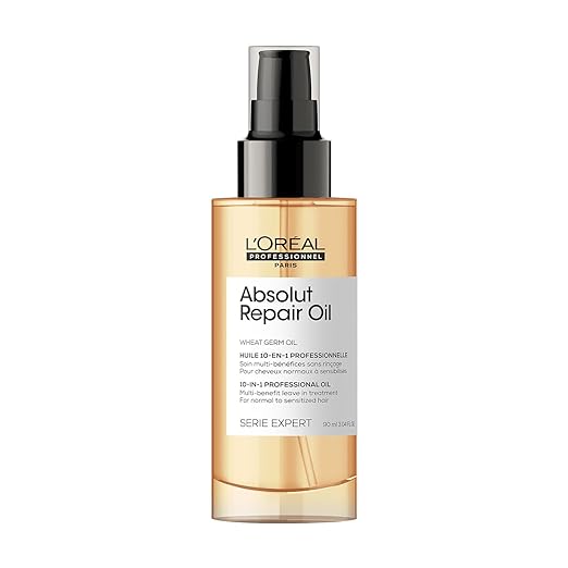 L'OREAL PROFESSIONNEL PARIS Absolut Repair Hair Oil For Dry & Damaged Hair, 90ml 10-In-1 Multi-Benefit Leave-In Hair Oil With Wheat Germ Oil