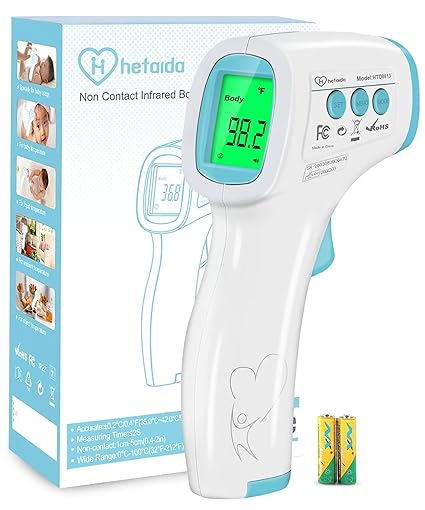 No Touch Forehead Thermometer for Adults and Baby - Instant Reading, Medical Grade, Good for Food, Bath, Milk (White+Blue)