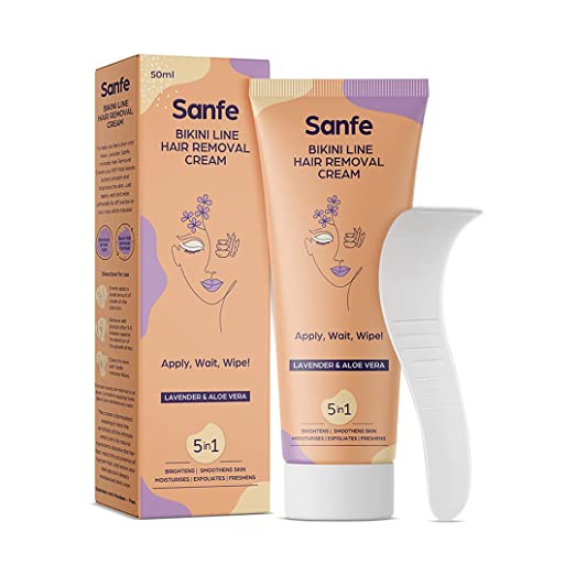 Sanfe Dermatologically Tested Hair Removal Cream,50gm for Sensitive Skin, With Lavender Extracts,Vitamin E,Aloe Vera,Shea Butter With Spatula