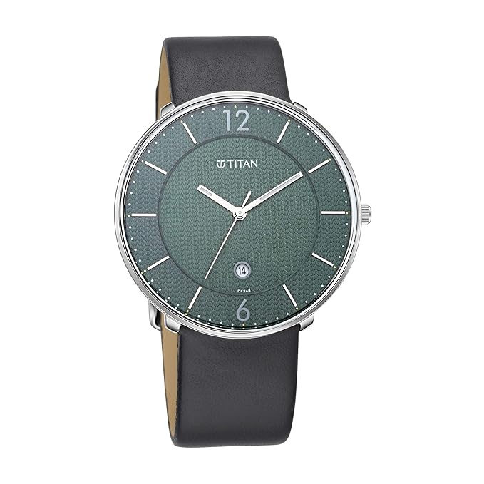 Titan Men Leather Analog Green Dial Watch-1849Sl02/Nr1849Sl02, Band Color-Black