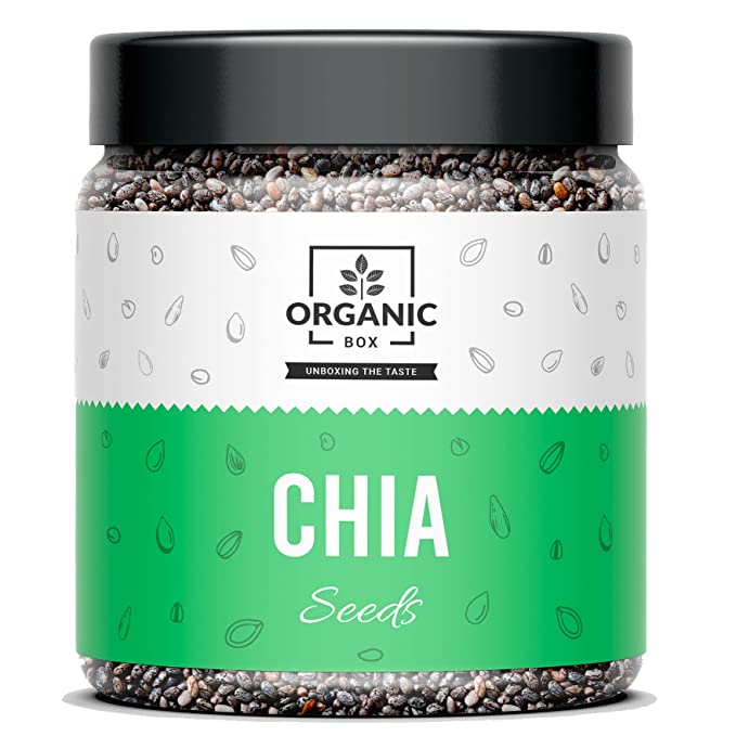 Organic Box Premium Raw Chia Seeds For Eating - 300g, ( Jar Pack ), Healthy Snack For Immunity Booster, Rich in Fiber.