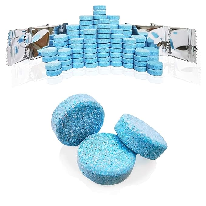 DOKIKO 100 Pcs Car Windshield Washer Fluid Tablets,Windshield Wiper Fluid,1 Pack Makes 105 Gallons,1 Piece Makes 1.05 Gallons(Winter: Use With De-Icer Or Methanol)