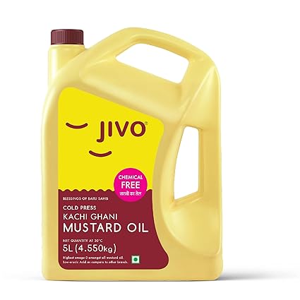 Jivo Premium Cold Pressed Kachi Ghani Pure Mustard Oil, 5 Litre | Healthy Cooking Oil for Daily use |