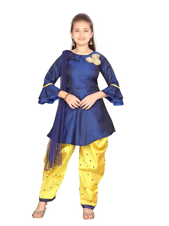 [Apply Coupon] - [Size: 22] - Aarika Girl's Silk Patiala Suit Set