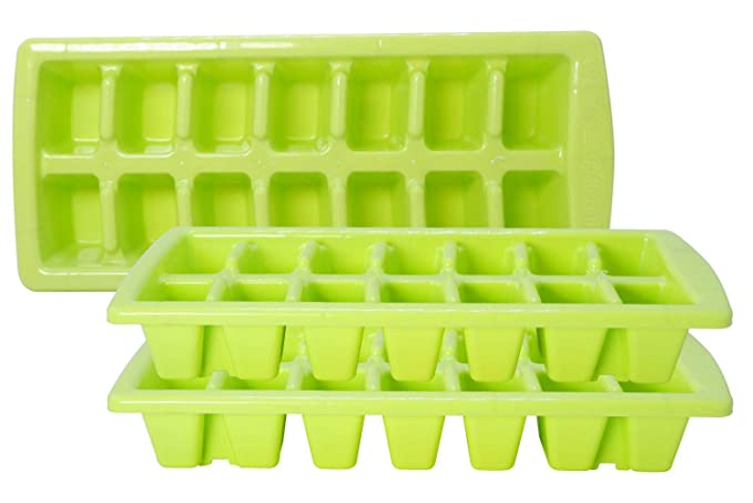 Wonder Plastic Prime Keroline Small Fridge Ice Tray Set, 3 pc Ice Tray with 14 Cube, Green Color