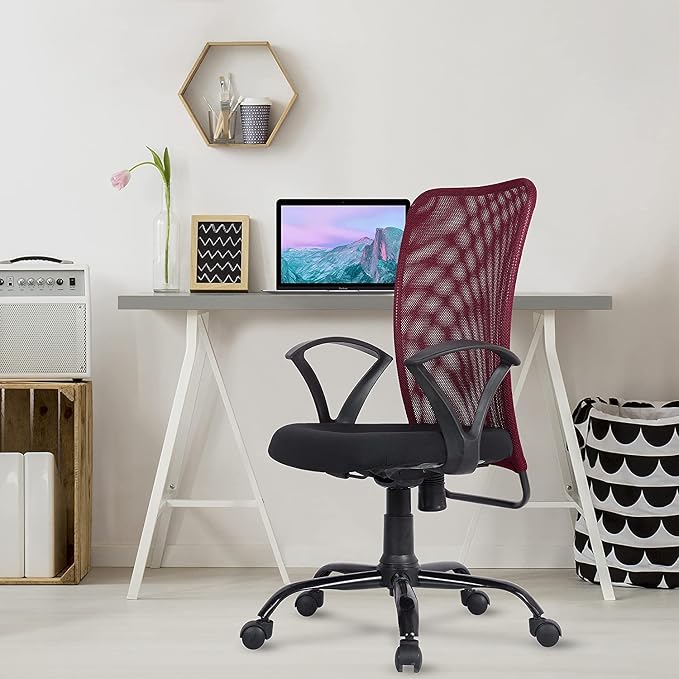 Green Soul Seoul Office Chair, Mid Back Mesh Ergonomic Home Office Desk Chair with Comfortable & Spacious Seat, Rocking-tilt Mechanism & Heavy Duty Metal Base (Confident Maroon)