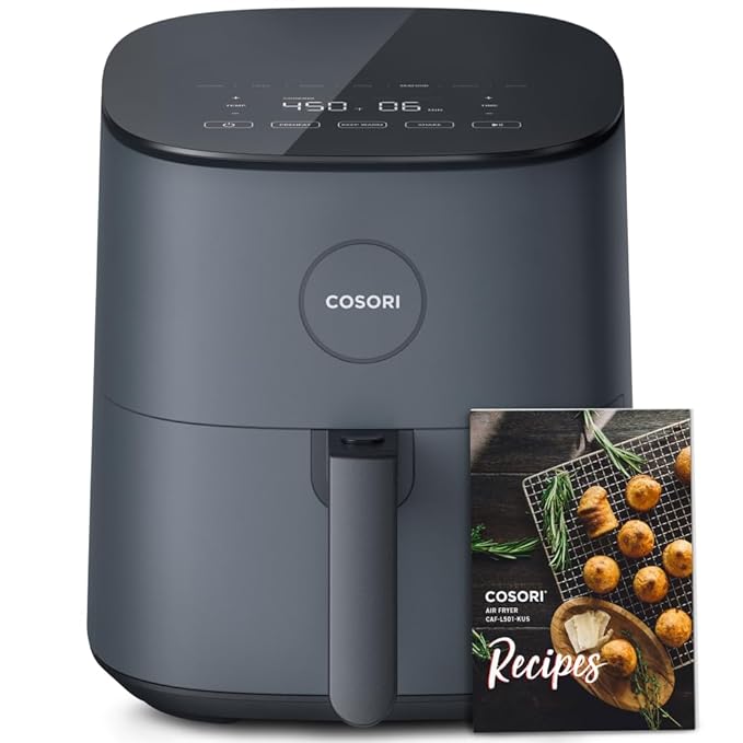 COSORI Air Fryer 5 QT (4.7 Litre) Black, 1500W Fast Cooking 9 Preset Menu, 30 Recipes Cookbook, Grill, Broil, Roast, Toast, Bake, Reheat, Defrost, Digital Touch Panel (CAF-L501)