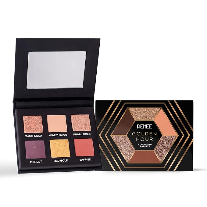 [Apply Coupon] - RENEE Golden Hour Eyeshadow Palette 7.2gm, 6 Rich, Highly Pigmented Shimmery & Matte Shades -Neutrals to Metallics, Smooth, Blendable Consistency | Intense Color Payoff