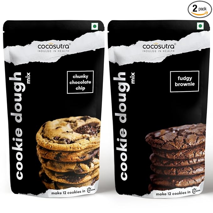 Cocosutra Cookie Dough Mix Combo Pack | Chunky Chocolate Chip & Fudgy Brownie | Makes 24 Cookies | Instant Baking Mix | Made with Natural Ingredients | Easy 3-Step Recipe  -  Whisk, Scoop & Bake | 2 x 220g (440g)