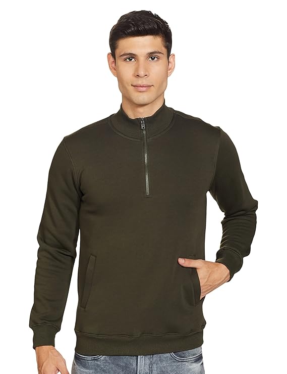 Amazon Brand - Symbol Men Cotton Rich Light Weight Mock Neck Sweatshirt (Regular Fit)