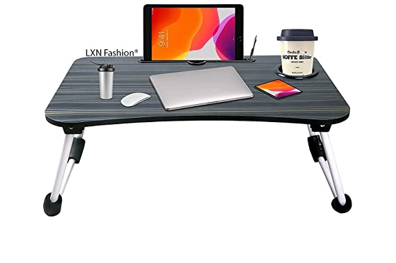 LXN® table for home Foldable Wooden For Makeup Bed (Black)