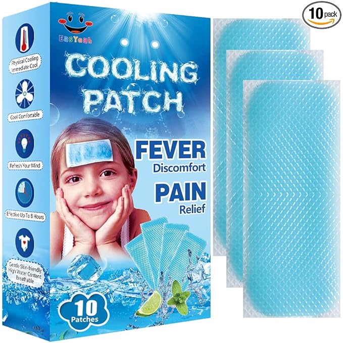 Kids Cooling Patches for Fever Discomfort & Pain Relief, Cooling Relief Fever Reducer, Soothe Headache Pain, Pack of 10