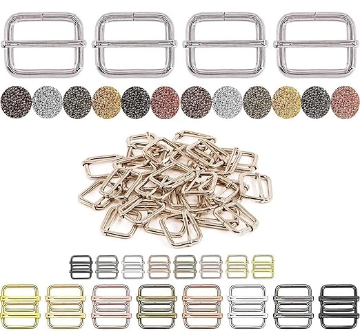 DIY Crafts Side Slide Release Buckles Tri-Glide Slide Only, Nylon Webbing Strap Plastic/Metal D Ring Snap Hook for Luggage Belt Handle Pet Collar Bag (5 Pcs Slide Buckles, Nickel Silver)