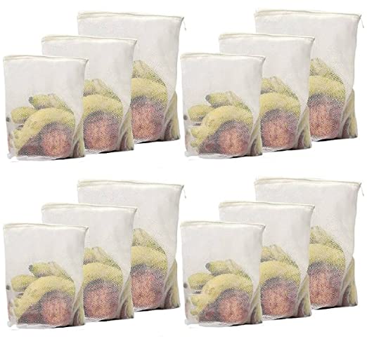 GLUN Reusable Double Layer With Zipper Lock Vegetable, Fruit & Multipurpose Bags for Grocery Shopping With Strong Stitching, Washable Net Design Random Color (0012)