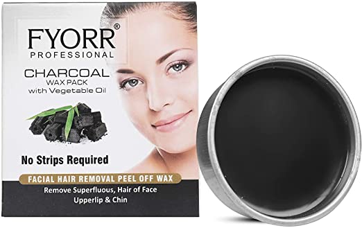 FYORR 80Gram Charcoal Katori Peel-Off Wax For Upper Lip, Facial Hair, Eyebrow Free Waxing Wooden Spatula