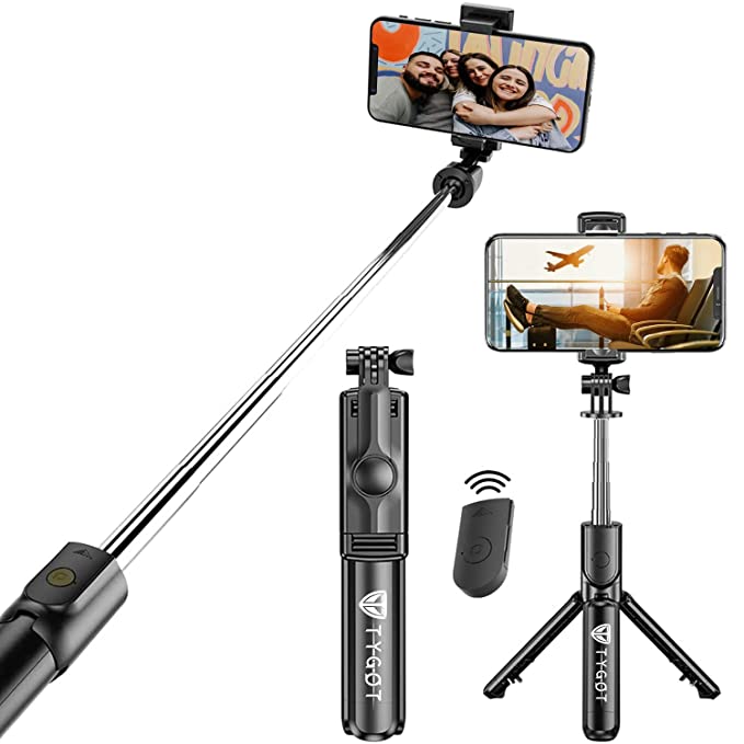 Tygot Bluetooth Extendable Selfie Sticks with Wireless Remote and Tripod Stand, 3-in-1 Multifunctional Selfie Stick with Tripod Stand Compatible with iPhone/OnePlus/Samsung/Oppo/Vivo and All Phones