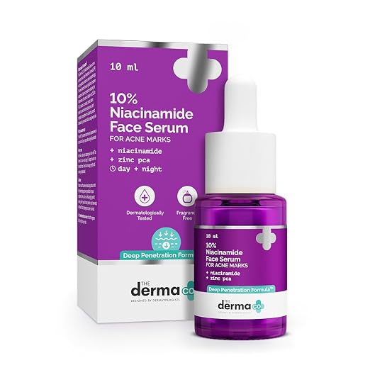 The Derma Co 10% Niacinamide Serum with 2% Zinc, Powered by Deep Penetration Formula" | Fades Acne Marks, Controls Oil & Reduces Dark Spots | 10 ml