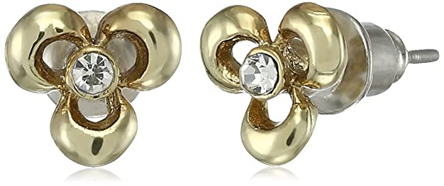 Estele 24kt Gold Plated Metallic Bloom Floral Stud Earring with Austrian Crystals for Women