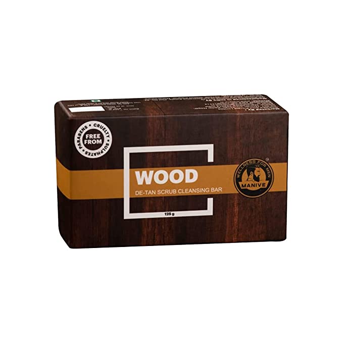 Manive Wood De-Tan Scrub Cleansing Bar  -  Premium Bathing Soap For Men For Gentle Exfoliation & Healthy Skin 125 gms