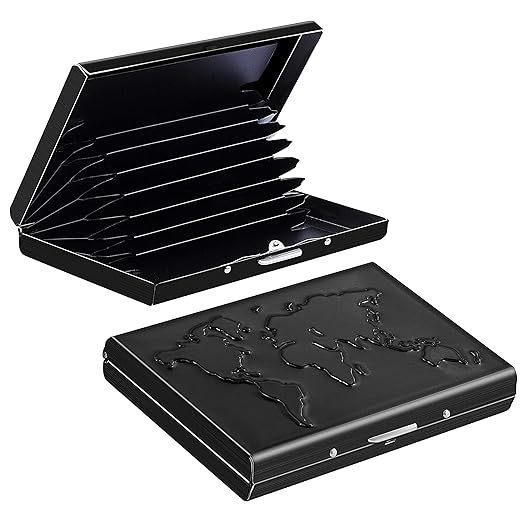 Storite 8 Slot Metal RFID Credit Or Debit Card Holder Wallet for Men Women- (Black World Map-9.5cm x 6.5cm x 1.5 Cm)