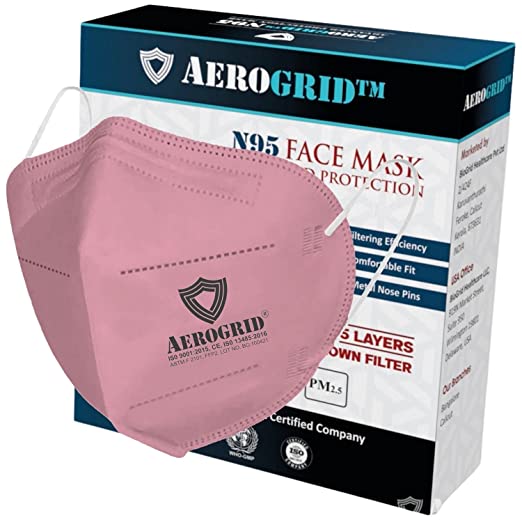 AeroGrid FFP2 | Pack of 3 | 5 Layers | Pink N95 Mask with White Earloop for Unisex