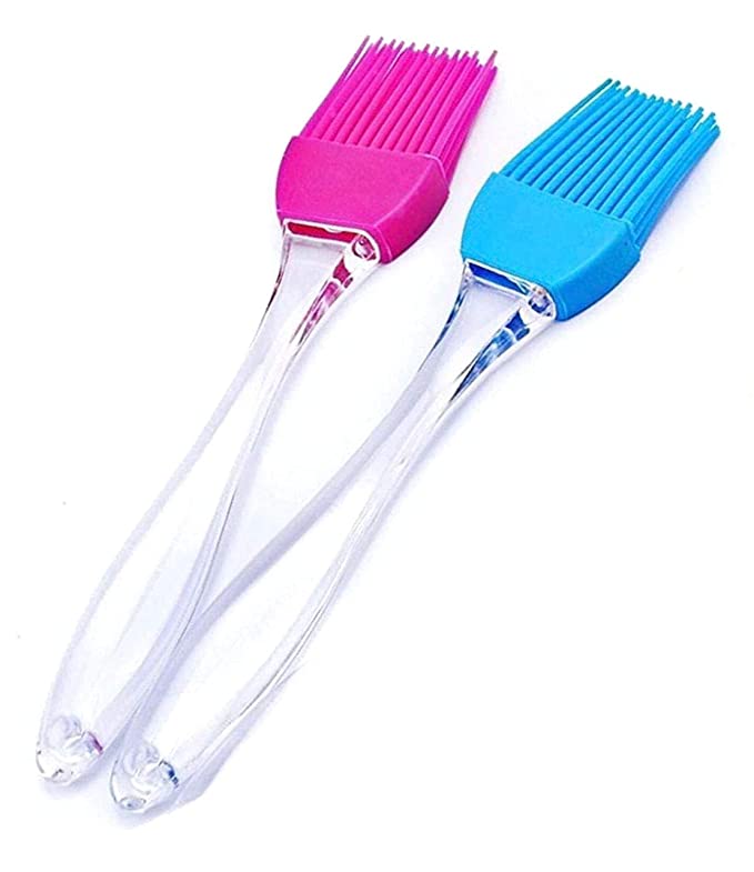 JONTUS Silicon Heat Resistance Oil Brush ( Set of 2 ) Multi-Purpose Durable Easy to Use for Kitchen Cooking, Grilling, Baking (Multi Colour)
