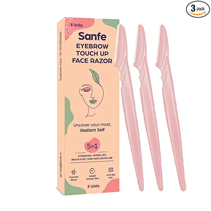Sanfe Reusable Eyebrow Touch Up Hair Removing Face Razor For Women - Pack of 3 | Instant & Painless Hair Removal |Suitable For Eyebrow, Upper lip, Chin |Peach Fuzz | Stainless Steel Blade & Firm Grip