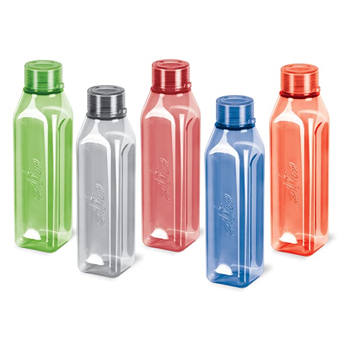 MILTON Prime Pack of 5 Water Bottles, 1 Litre Each I BPA Free I Food Grade Fridge Bottle Set I Leak Proof Bottles for Travel, Work, Assorted
