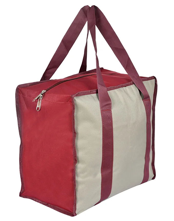 Kuber Industries Small Size Canvas Grocery Shopping Bags with Reinforced Handles (Maroon & Grey)