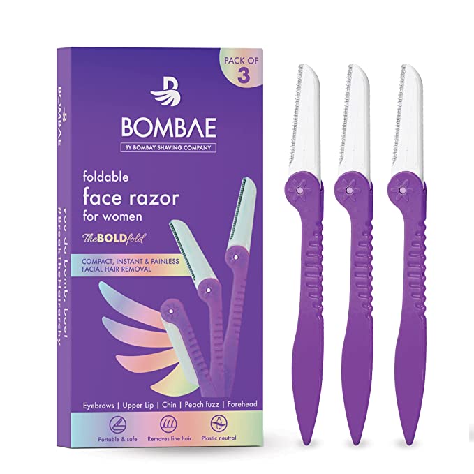 BOMBAE Foldable Hair Removal Razor For Women (Pack of 3) | Easy Facial Hair Removal At Home | Gentle on Skin