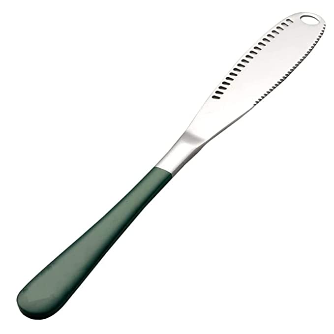 TOMATUS® 1 PCS Butter Knife, 3 in 1 Stainless Steel Spreader Serrated Edge Shredding Slots Easy to Hold for Bread Butter Cheese Jam Slicer. (Green)
