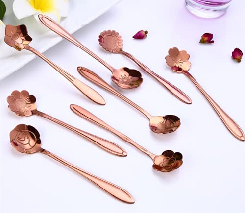 [Apply Coupon] - Litvibes Stainless Steel Creative Tableware Flower Dessert Spoon,Coffee Spoon,Sugar Spoon,Mixing Spoon,Tea Spoon,Stirring Spoon,Cake and Ice Cream Spoon,Stir bar Rose Gold Spoons -Set of 6 (Random)